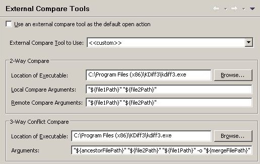 Configure Kdiff3 as External Compare Tool in  RTC