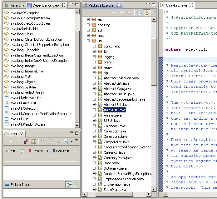 Dependency View in Eclipse showing all outgoing references of java.util.ArrayList